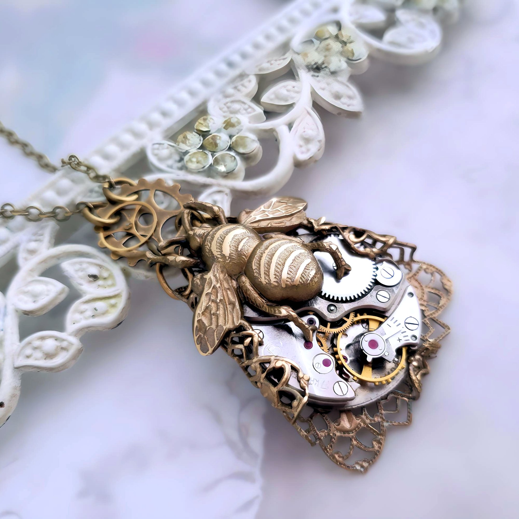 Steampunk Queen Bee Necklace with Handmade Filigree Setting - Bee ...